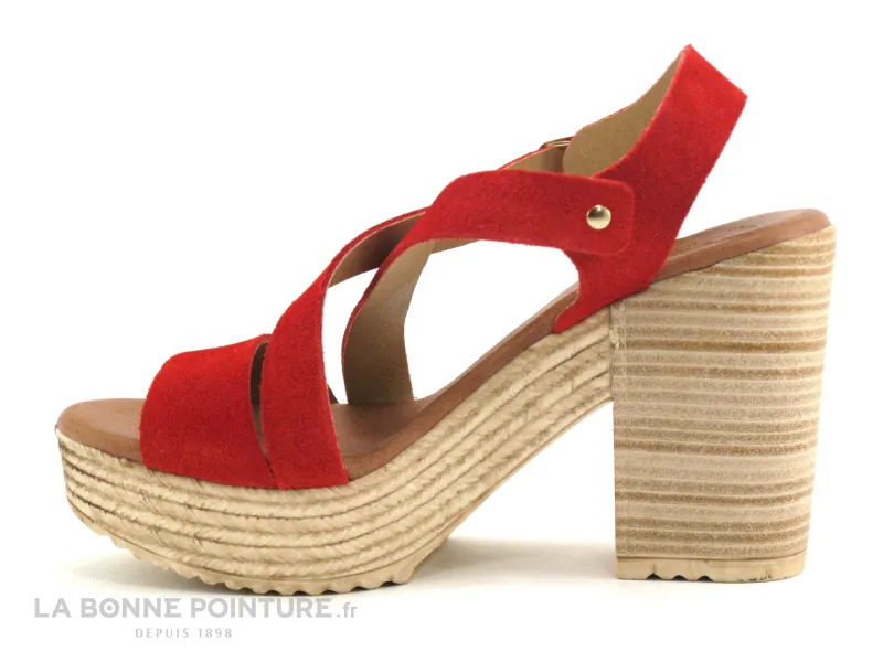 Achat chaussures Valeria's Femme Sandale et Nu-pieds, vente Valerias 5210 - Nu-pieds rouge - talon haut et large