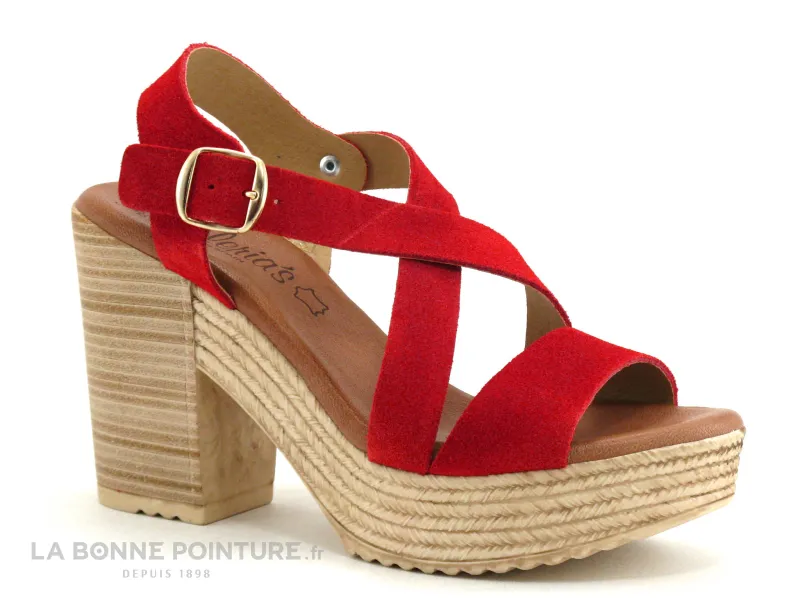 Achat chaussures Valeria's Femme Sandale et Nu-pieds, vente Valerias 5210 - Nu-pieds rouge - talon haut et large