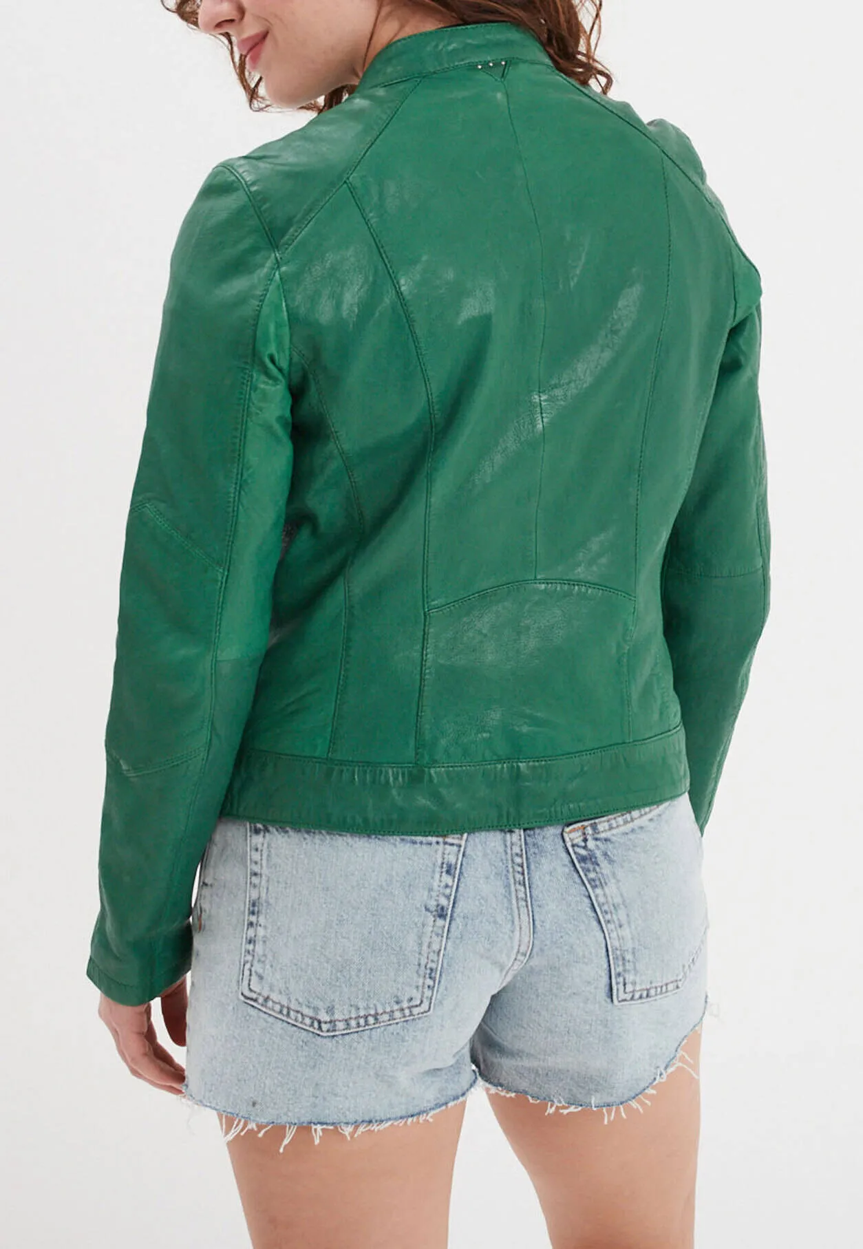 Blouson cuir femme style motard holly green