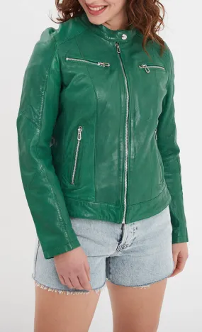 Blouson cuir femme style motard holly green