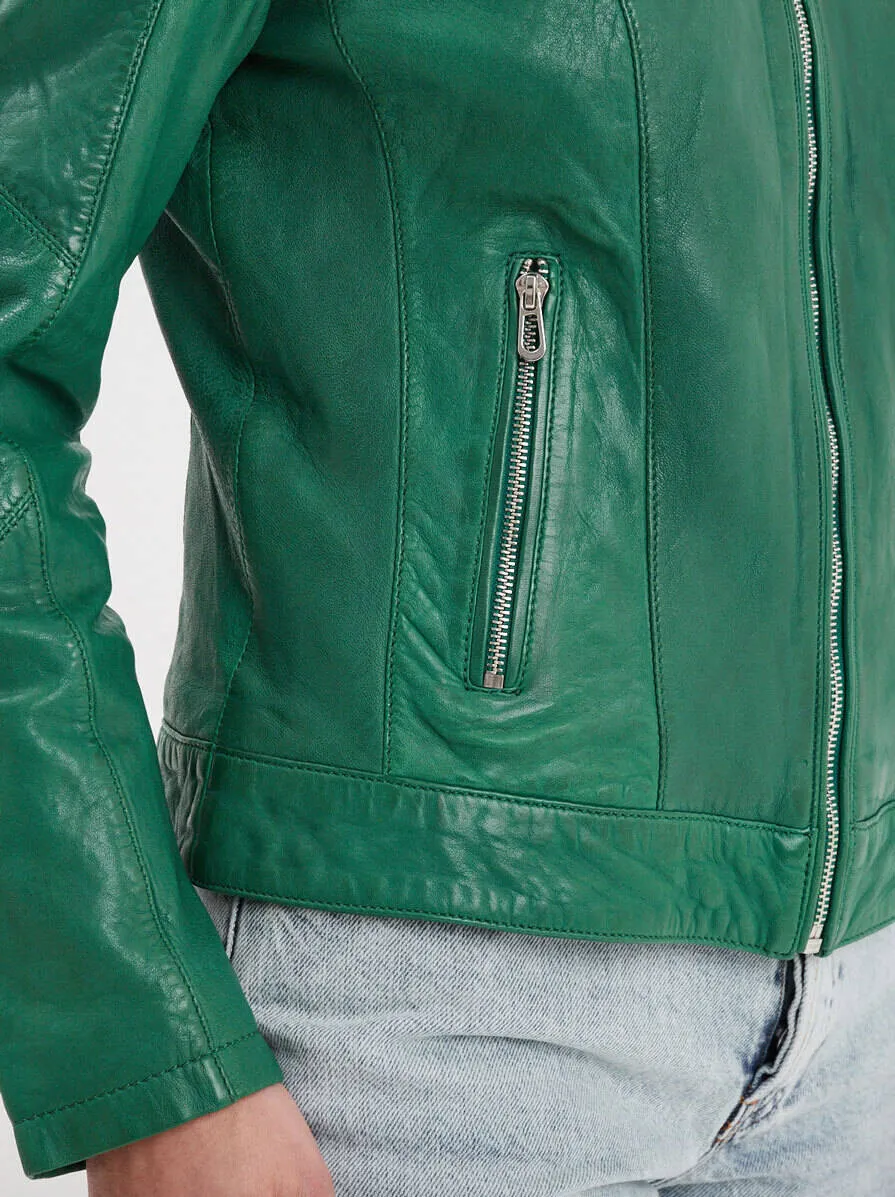 Blouson cuir femme style motard holly green