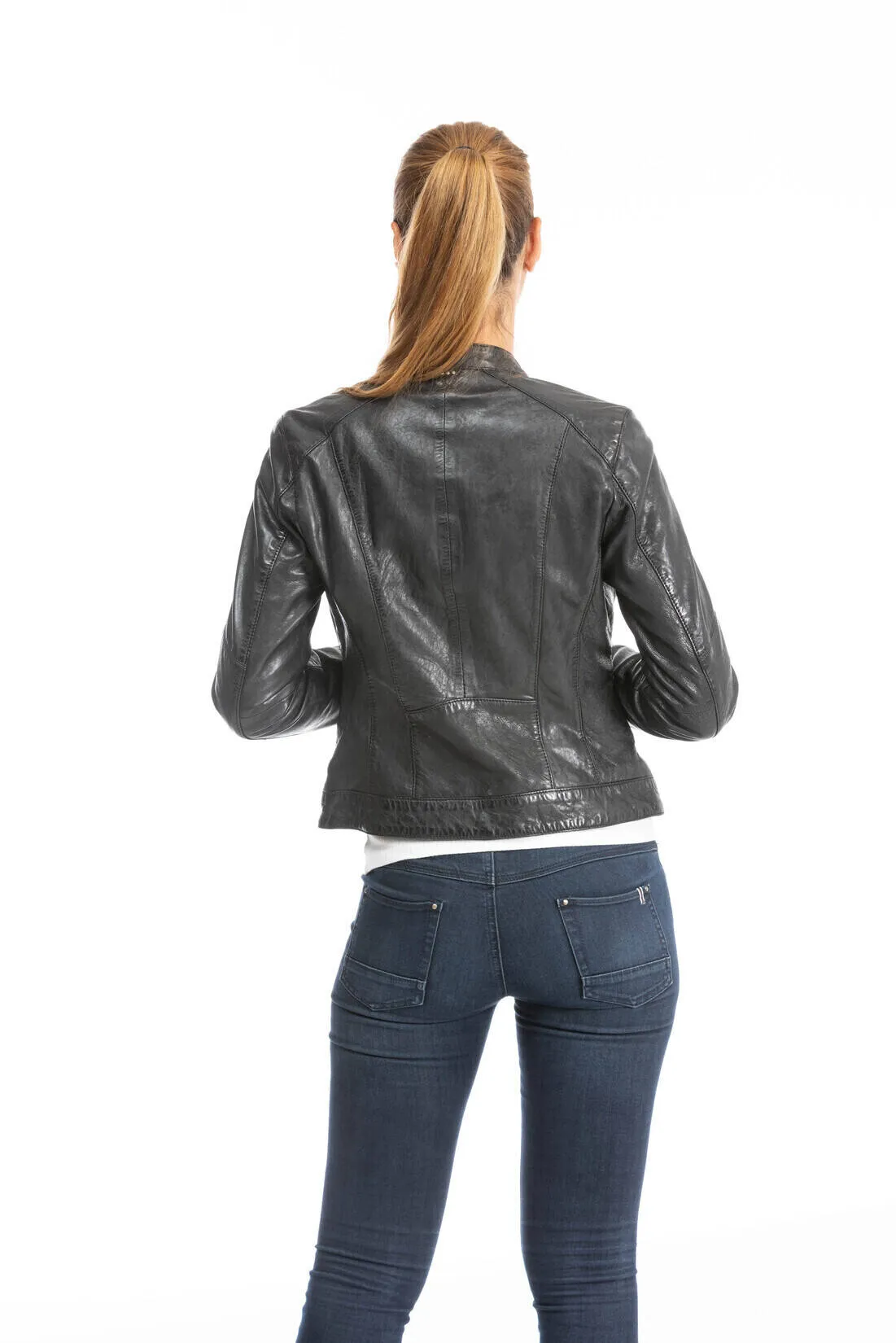 Blouson cuir femme style motard noir