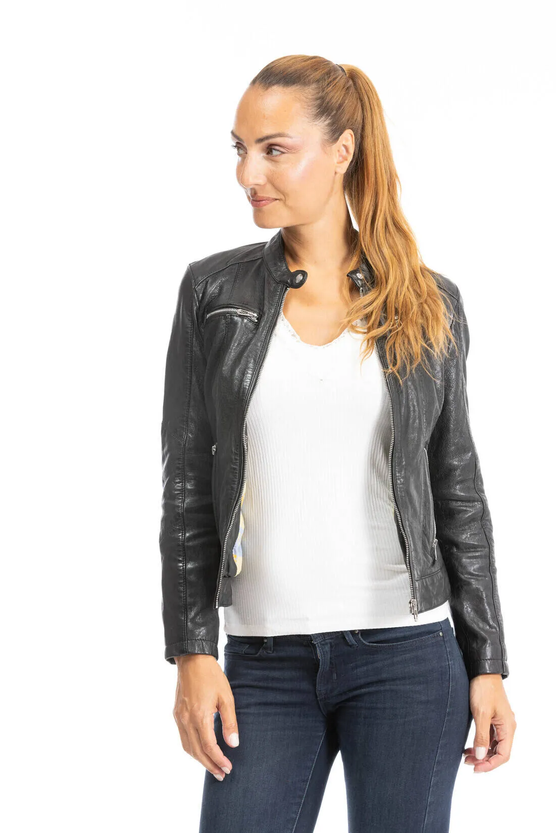 Blouson cuir femme style motard noir