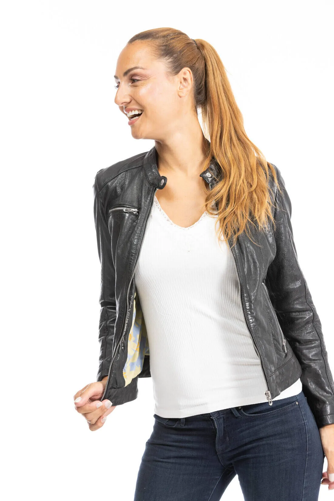 Blouson cuir femme style motard noir