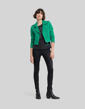 Blouson en cuir velours menthe esprit motard Femme