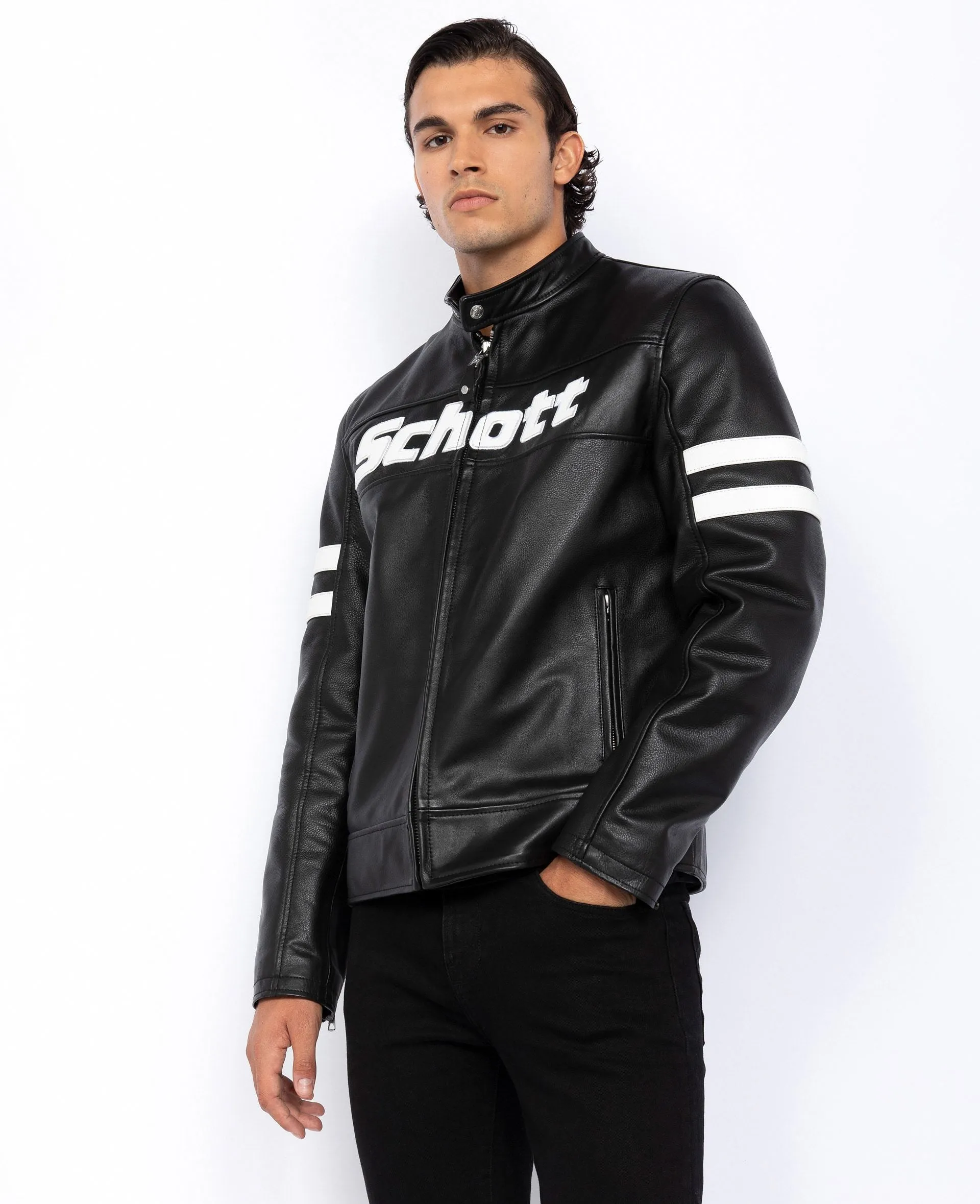 Blouson motard, cuir de vachette