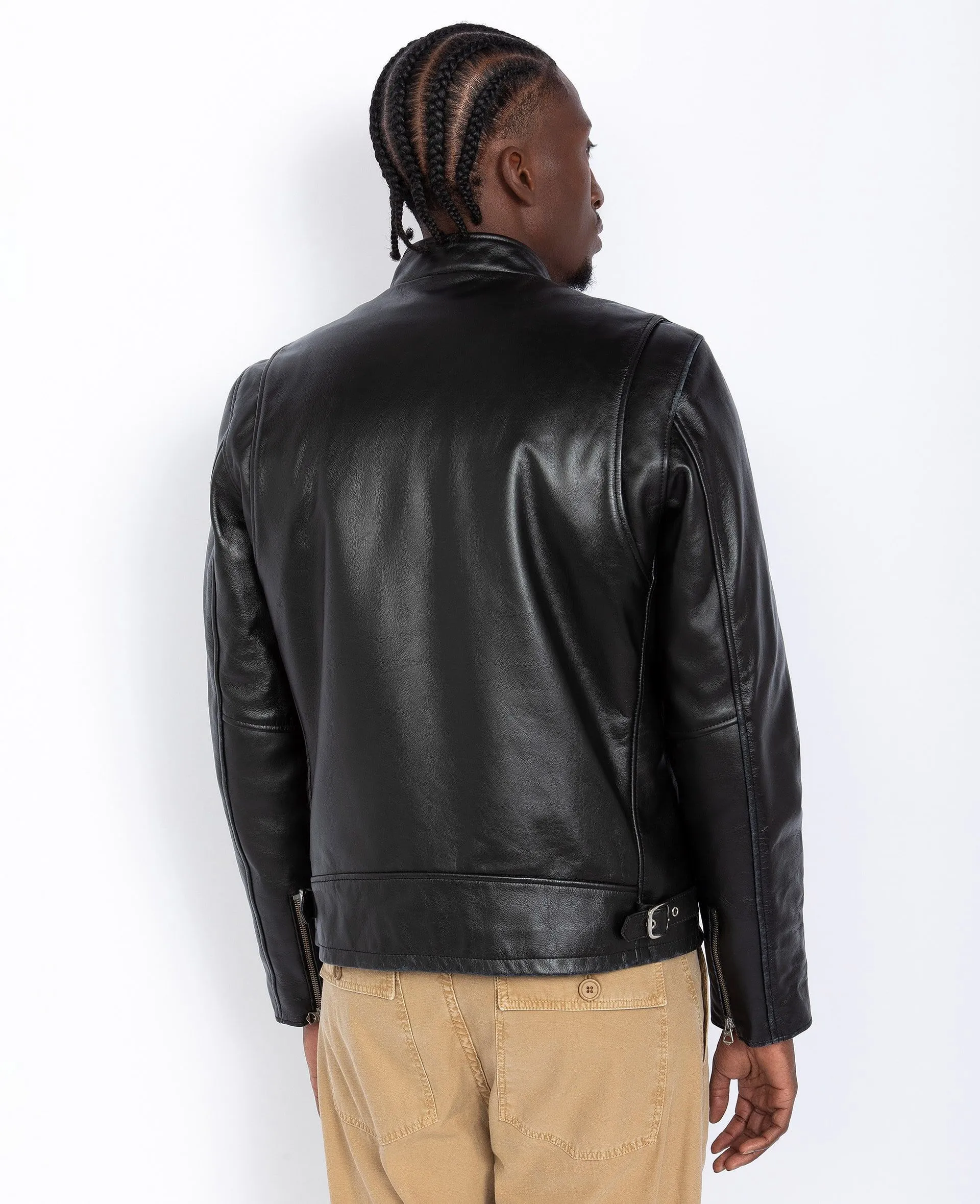 Blouson motard vintage, cuir de vachette