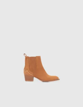 Boots en cuir camel avec clous nubuck femme