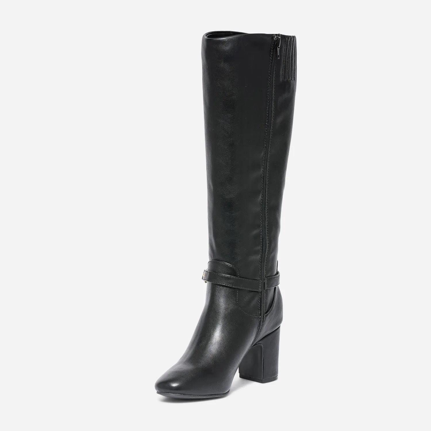 Botte noire avec bride bi matière - Bottes Femme | ERAM