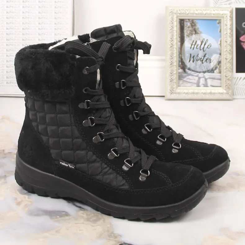 Bottes de neige imperméables en cuir pour femmes Rieker L7141-00 le noir