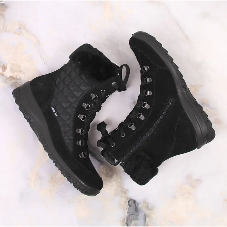 Bottes de neige imperméables en cuir pour femmes Rieker L7141-00 le noir