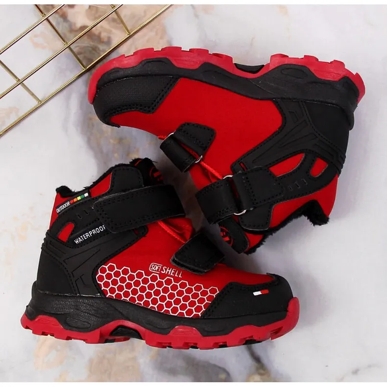 Bottes de neige imperméables pour enfants avec velcro rouge American Club le noir