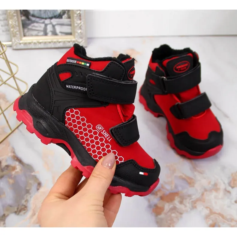 Bottes de neige imperméables pour enfants avec velcro rouge American Club le noir