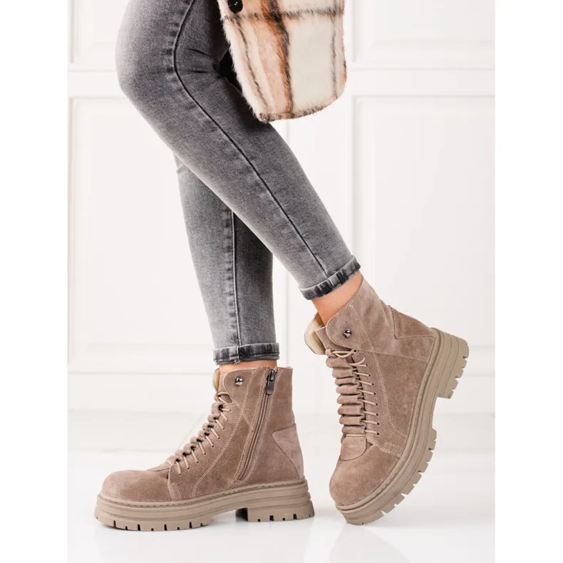 Bottines beiges en cuir naturel Shelovet