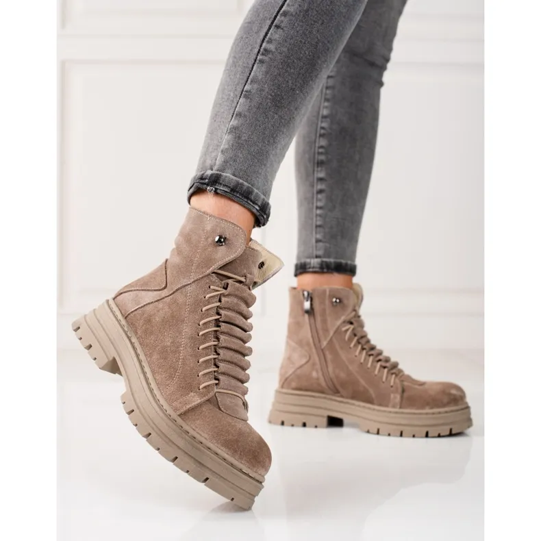 Bottines beiges en cuir naturel Shelovet