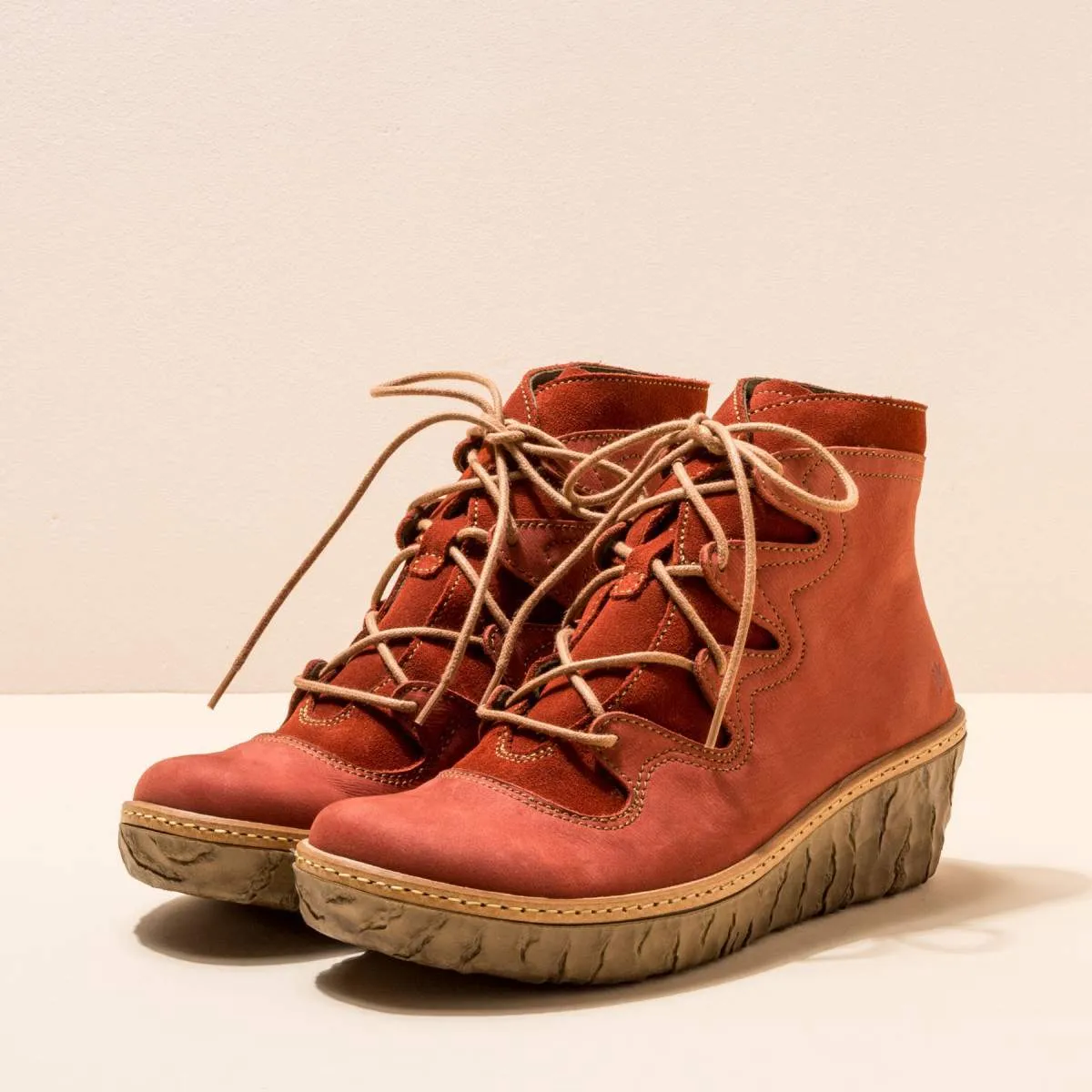 Bottines compensées lacées en cuir - Rouge