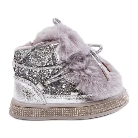 Bottines de neige enfant avec fourrure et paillettes, argent Bryana