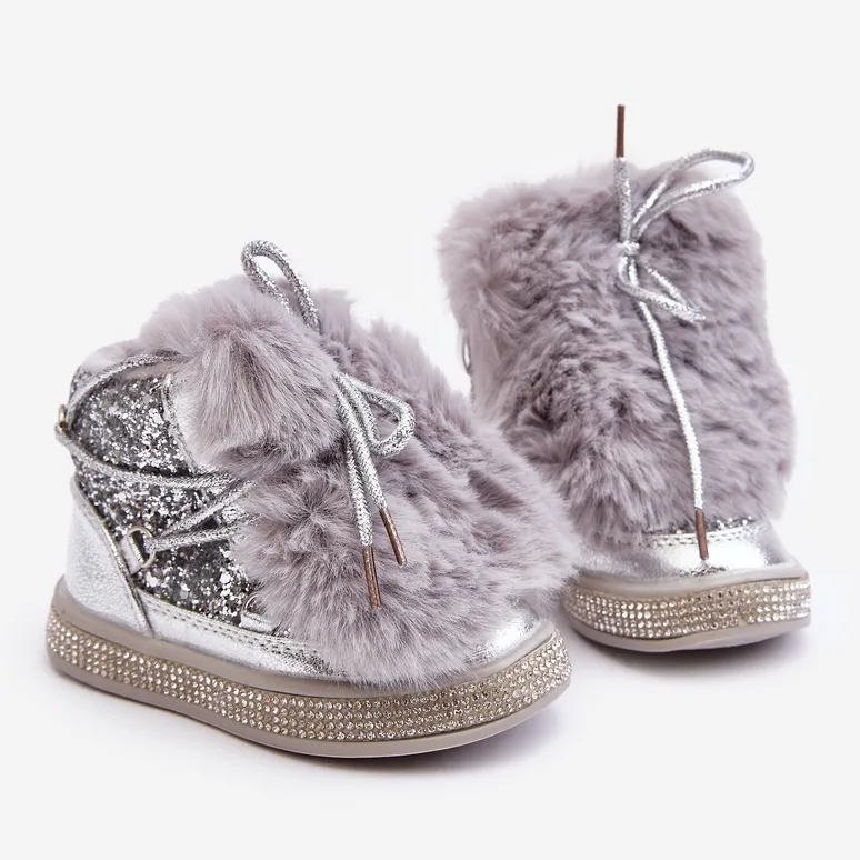 Bottines de neige enfant avec fourrure et paillettes, argent Bryana