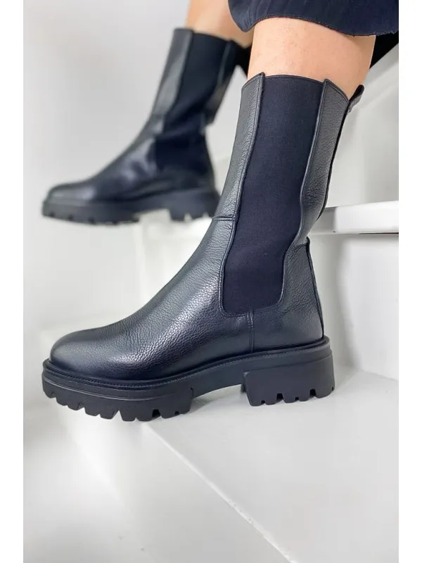 Bottines DEVORA Cuir Grainé Noir - Reqins