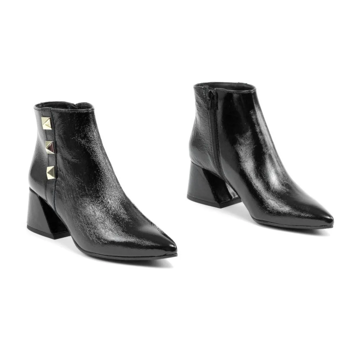 Bottines en cuir à clous - Noir