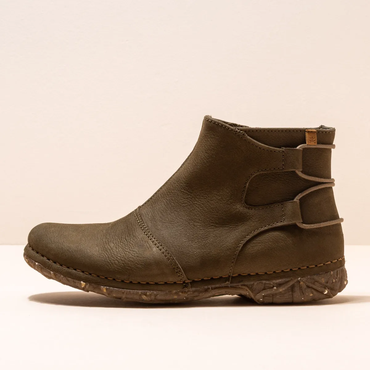 Bottines plates en cuir brossé - Kaki