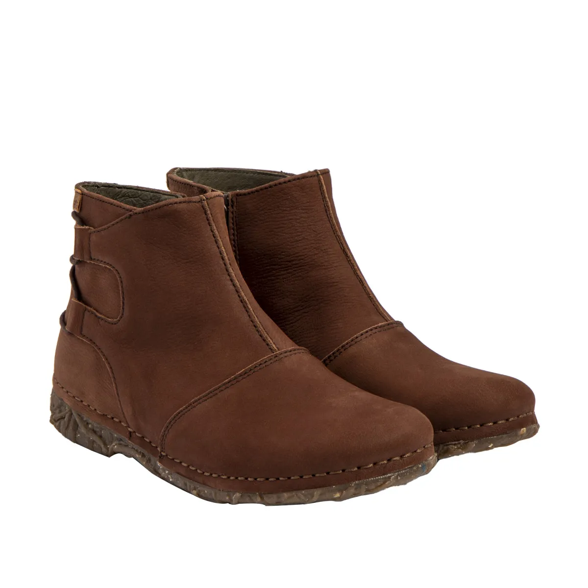 Bottines plates en cuir brossé - Marron