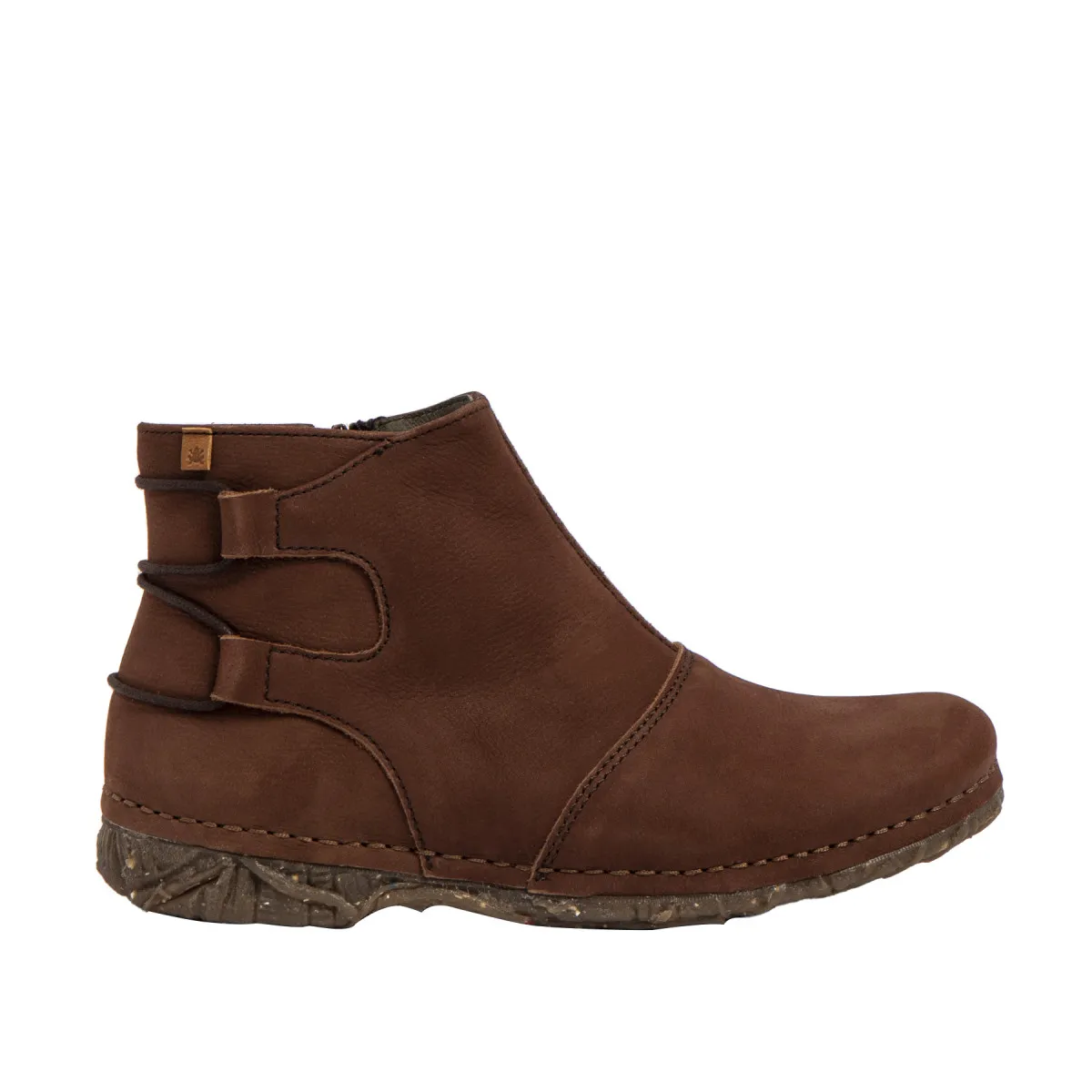 Bottines plates en cuir brossé - Marron