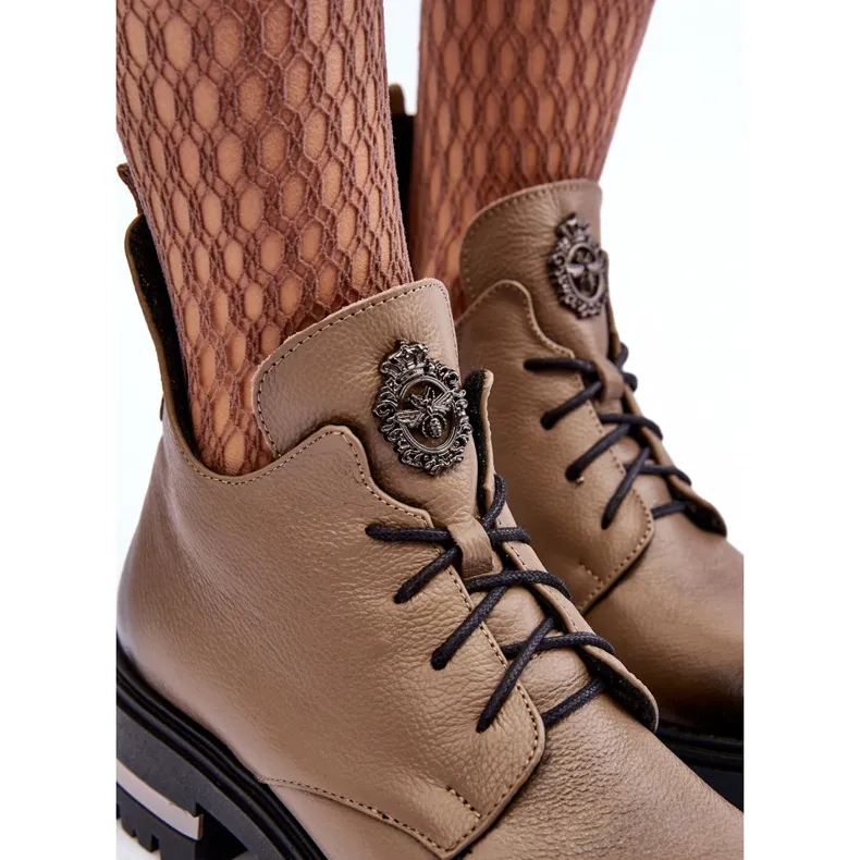 Bottines Plates En Cuir Femme Beige Lemar Charline