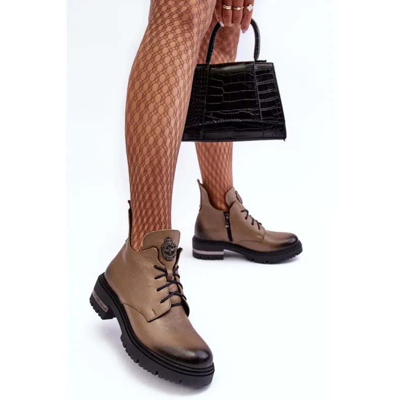 Bottines Plates En Cuir Femme Beige Lemar Charline