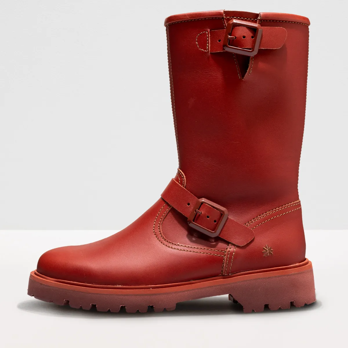 Bottines plates en cuir gras - Rouge