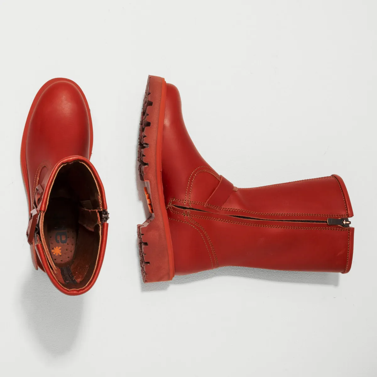 Bottines plates en cuir gras - Rouge