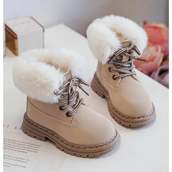 Bottines Trappeur Enfant avec Fermeture Éclair et Fourrure, Beige Gerande