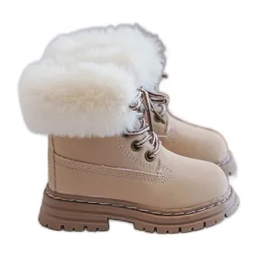 Bottines Trappeur Enfant avec Fermeture Éclair et Fourrure, Beige Gerande