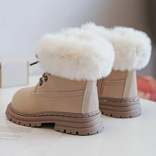 Bottines Trappeur Enfant avec Fermeture Éclair et Fourrure, Beige Gerande