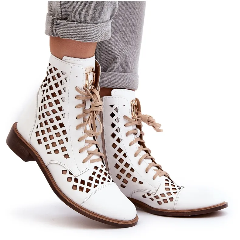 Bottines Zazoo 2695 en cuir ajouré, blanc blanche