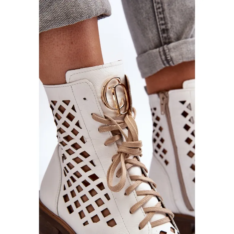 Bottines Zazoo 2695 en cuir ajouré, blanc blanche