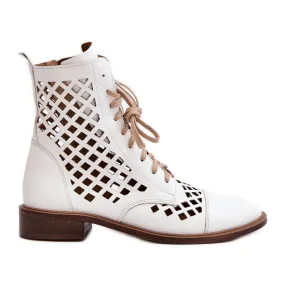 Bottines Zazoo 2695 en cuir ajouré, blanc blanche