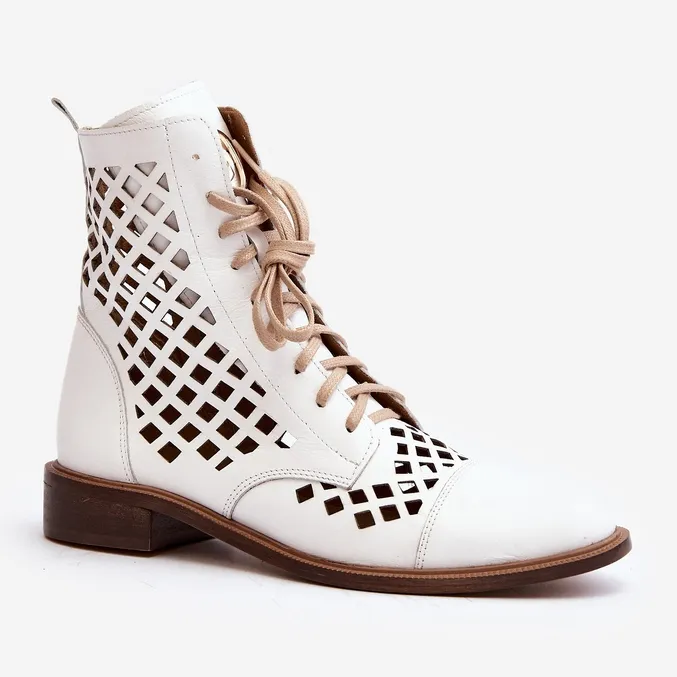 Bottines Zazoo 2695 en cuir ajouré, blanc blanche