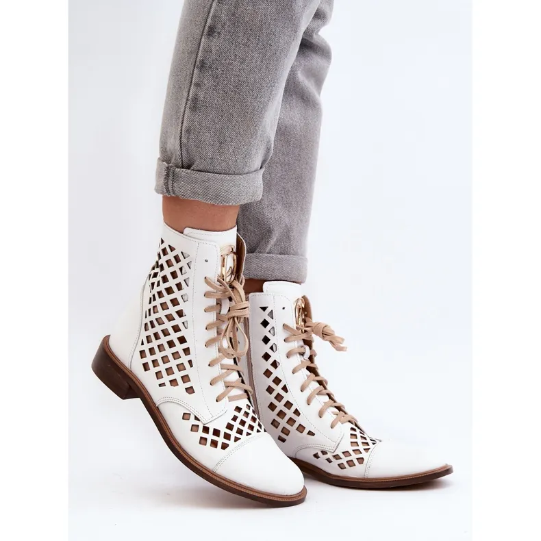 Bottines Zazoo 2695 en cuir ajouré, blanc blanche