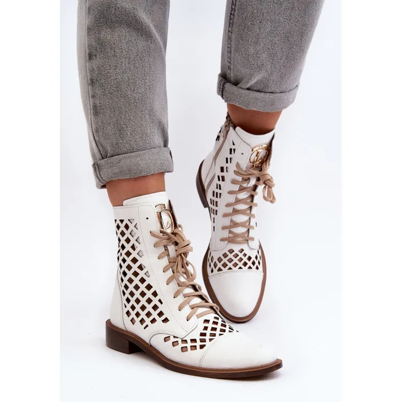 Bottines Zazoo 2695 en cuir ajouré, blanc blanche