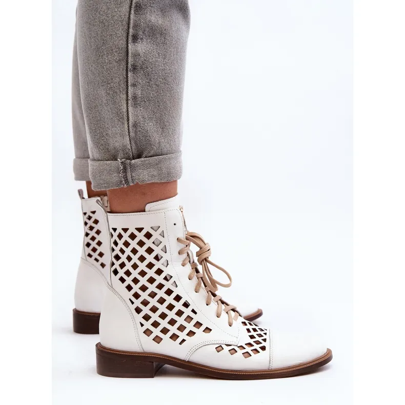 Bottines Zazoo 2695 en cuir ajouré, blanc blanche