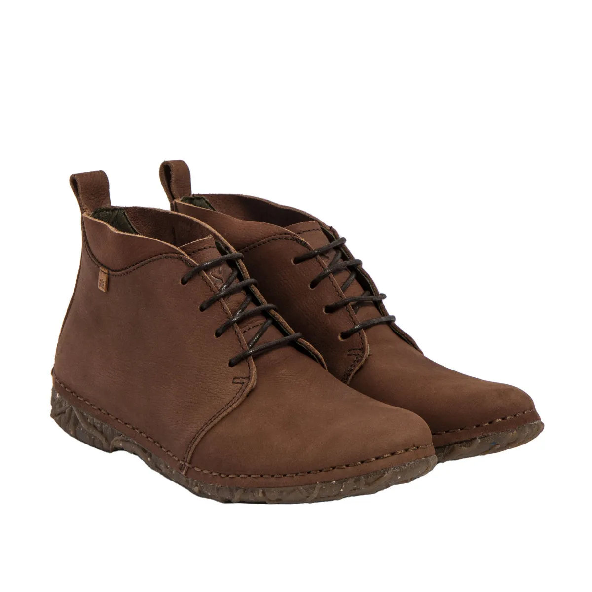 Bottines à lacets en cuir brossé - Marron