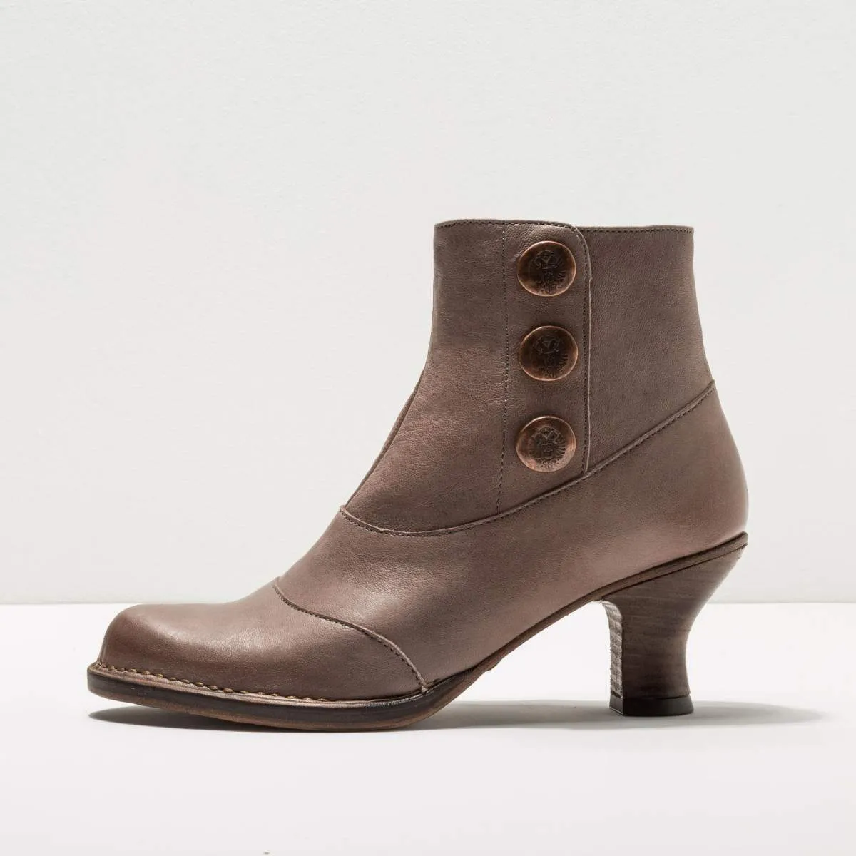 Bottines à talon bobine en cuir - Beige