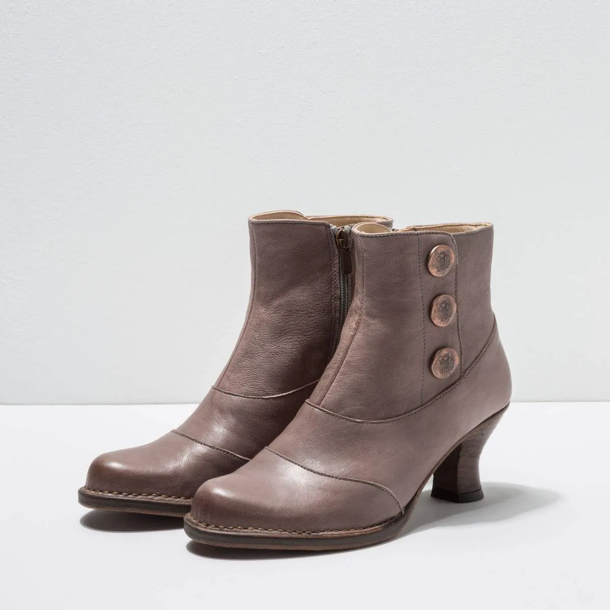 Bottines à talon bobine en cuir - Beige