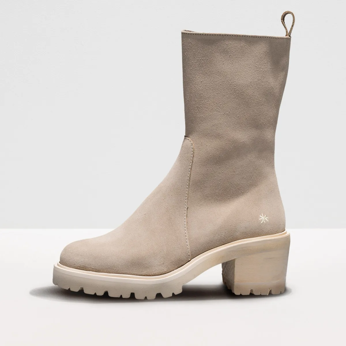 Bottines à talon en cuir suédé - Beige