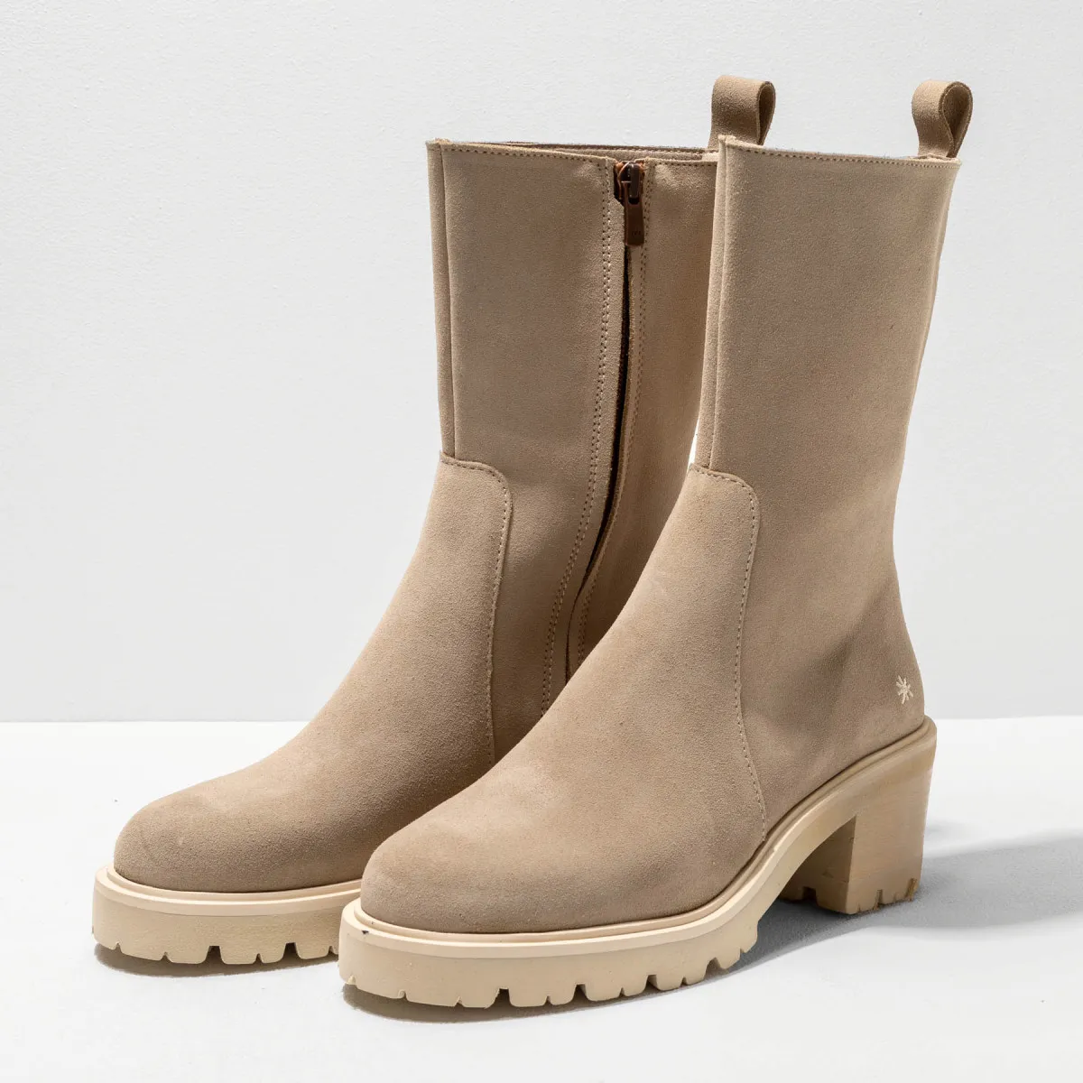 Bottines à talon en cuir suédé - Beige