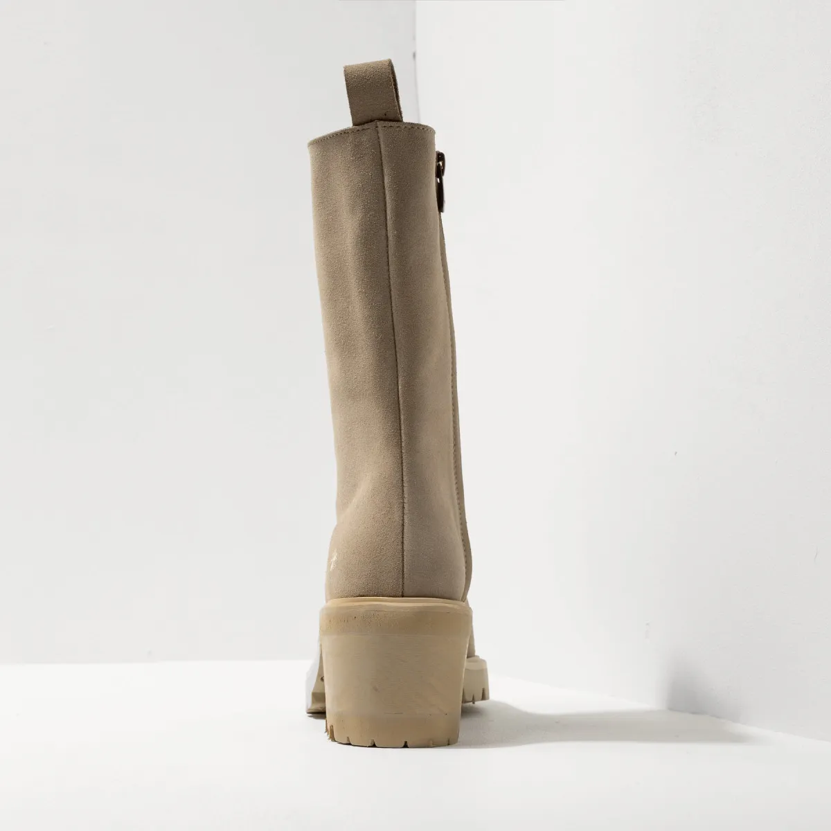 Bottines à talon en cuir suédé - Beige