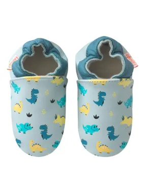 Chaussons bébé cuir souple Nestor les dinosaures - Bleu Bleu