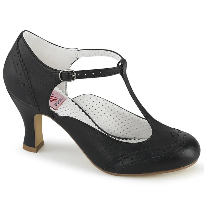 Chaussure salomé noir à bout rond fleuri et talon bobine de 7 cm