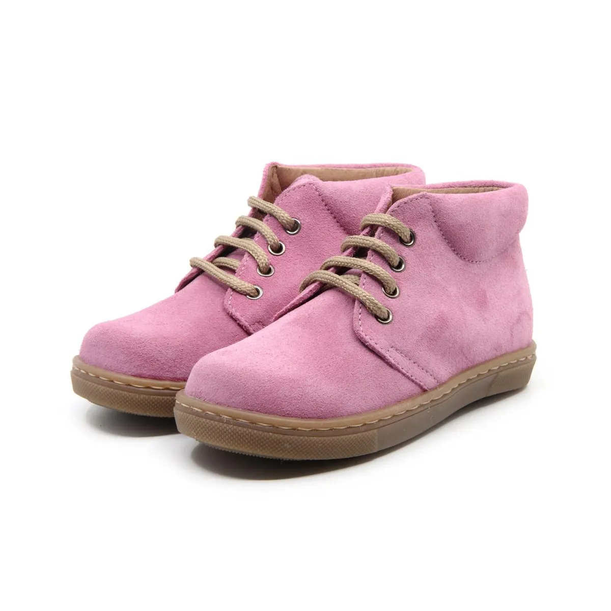 Chaussures enfant à lacets en daim - Rose